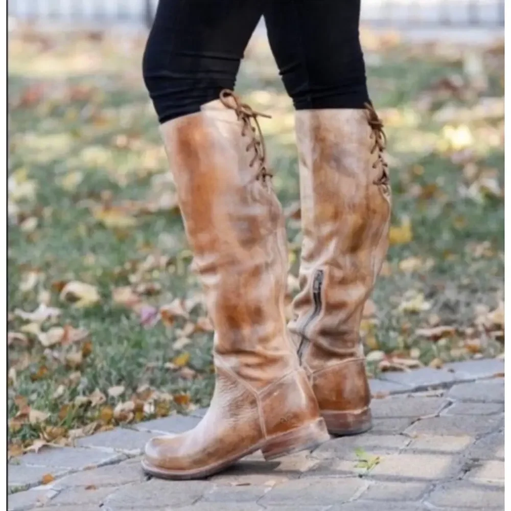 Bed Stu Distressed Manchester Knee High Boots Leather Tan Rustic Sizwe 6.5 NWOB